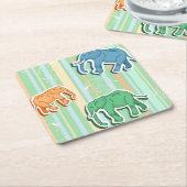 Elefant-Muster auf grünen Streifen Rechteckiger Pappuntersetzer (angewinkelt)