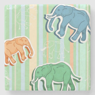 Elefant-Muster auf grünen Streifen Steinuntersetzer