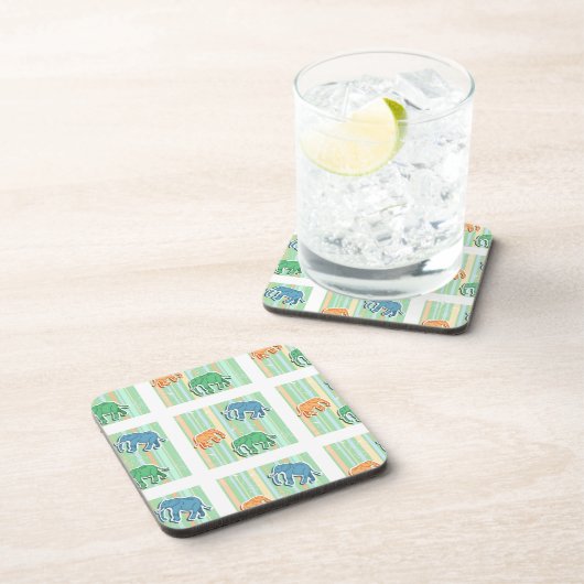 Elefant-Muster auf grünen Streifen Untersetzer (Rechte Seite)