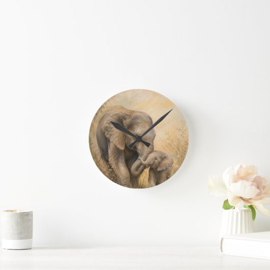 Elefant Mutter & Baby Wanduhr |  (Zuhause)