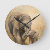 Elefant Mutter & Baby Wanduhr |  (Vorderseite)