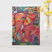 Elefant-Mutter u. Kind Karte (Gelbe Blume)