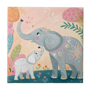 Elefant Mutter und Baby Fliese