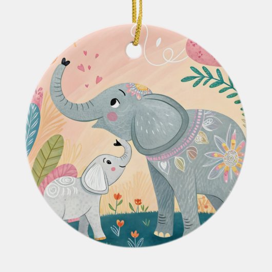 Elefant Mutter und Baby Keramik Ornament (Vorne)