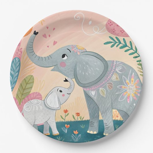 Elefant Mutter und Baby Pappteller (Vorderseite)