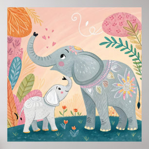 Elefant Mutter und Baby Poster