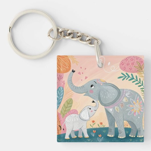 Elefant Mutter und Baby Schlüsselanhänger (Vorderseite)