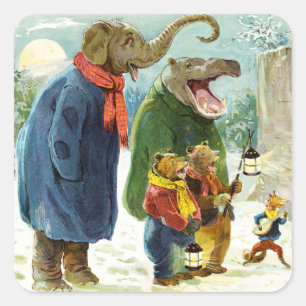 Elefant, Nilpferd und Bären gehen Weihnachtslieder Quadratischer Aufkleber