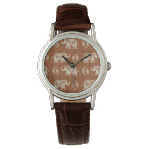 Elefant-orange Wohnwagen-Muster Armbanduhr