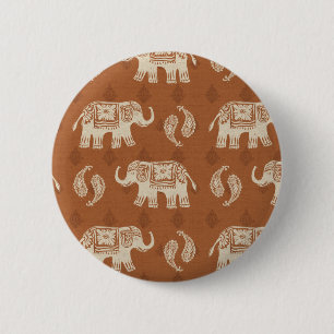 Elefant-orange Wohnwagen-Muster Button