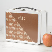 Elefant-orange Wohnwagen-Muster des Monogramm-| Metall Lunch Box (Beispiel)