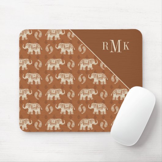 Elefant-orange Wohnwagen-Muster des Monogramm-| Mousepad (Mit Mouse)