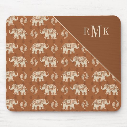 Elefant-orange Wohnwagen-Muster des Monogramm-| Mousepad (Vorne)