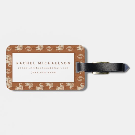 Elefant-orange Wohnwagen-Muster Gepäckanhänger (Rückseite horizontal)