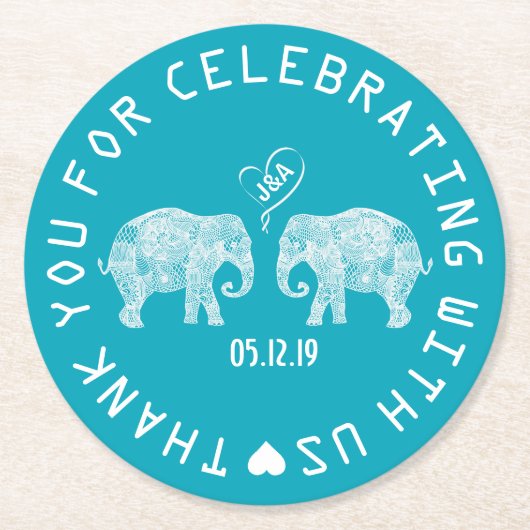 Elefant-Paar-Liebe-Herz-Gewohnheits-Gastgeschenk Runder Pappuntersetzer (Vorderseite)