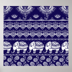 Elefant, Paisley: Vintages Stammesmuster. Poster