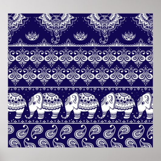 Elefant, Paisley: Vintages Stammesmuster. Poster (Vorne)