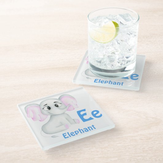 Elefant personalisieren ABC: Buchstabe E - Ihren N Glasuntersetzer (Schrägansicht)