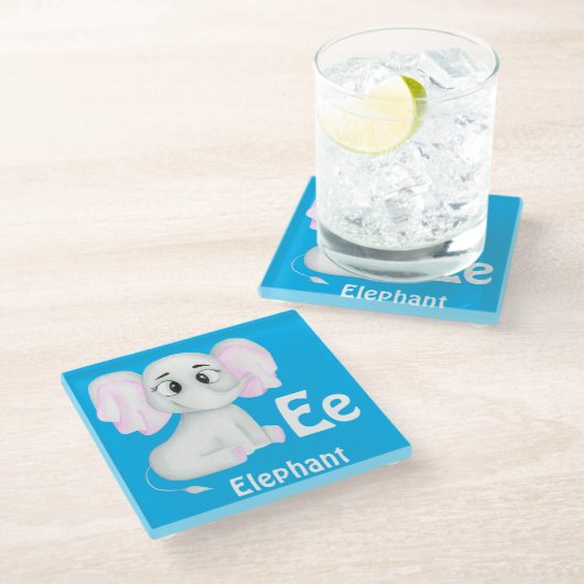 Elefant personalisieren ABC: Buchstabe E - Ihren N Glasuntersetzer (Schrägansicht)