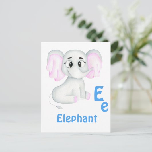 Elefant personalisieren ABC: Buchstabe E - Ihren N Postkarte (Stehend Vorderseite)