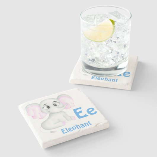 Elefant personalisieren ABC: Buchstabe E - Ihren N Steinuntersetzer (Seitenansicht)