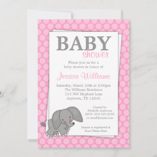 Elefant Pink Dots Girl Babydusche Einladung