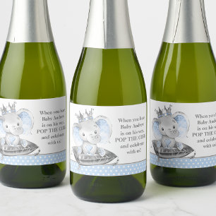 Elefant Prinz Baby Shower Mini Funkelwein Etikett