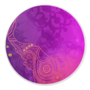 Elefant Purpur Rosa Orange & Gold Chic Glam Keramikknauf