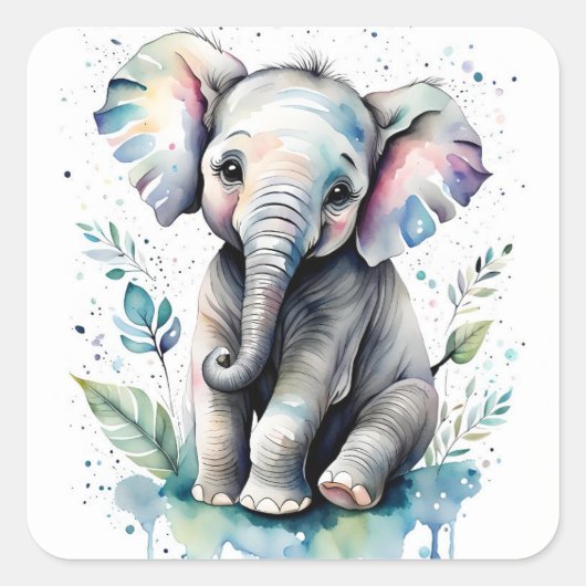 Elefant  quadratischer aufkleber (Vorderseite)