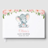 Elefant, rosa Aquarell-Blume, Babydusche Gästebuch (Vorderseite)