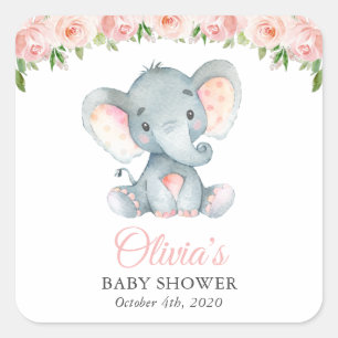 Elefant, rosa Aquarell-Blume, Babydusche Quadratischer Aufkleber
