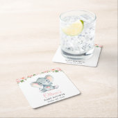 Elefant, rosa Aquarell-Blume, Babydusche Rechteckiger Pappuntersetzer (Vor Ort)