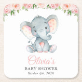 Elefant, rosa Aquarell-Blume, Babydusche Rechteckiger Pappuntersetzer (Vorderseite)