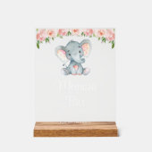 Elefant, rosa Blume, Baby Dusche Momosa Bar Acrylschild (Vorderseite)