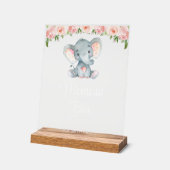 Elefant, rosa Blume, Baby Dusche Momosa Bar Acrylschild (Winkel)
