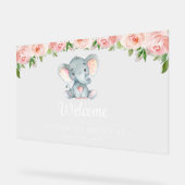Elefant, rosa Blume, Begrüßung zum ersten Geburtst Acrylschild (Winkel)