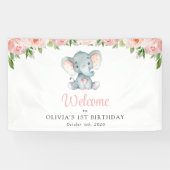Elefant, rosa Blume, Begrüßung zum ersten Geburtst Banner (Horizontal)