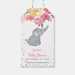 Elefant-rosa BlumenBabyparty danken Ihnen Geschenkanhänger