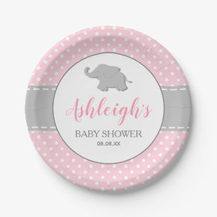 Elefant Rosa Grau Punkte Mädchen Baby-Party Pappteller