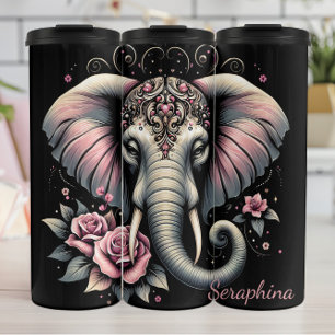 Elefant: Rosa Lotus, Blumenkopf Thermosbecher