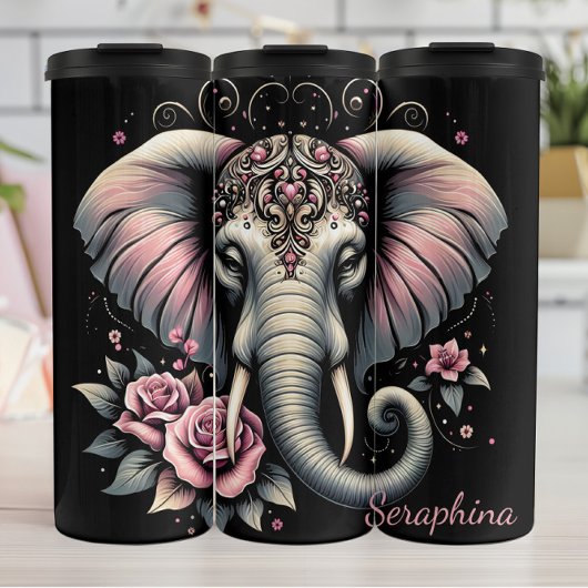 Elefant: Rosa Lotus, Blumenkopf Thermosbecher
