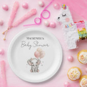 Elefant & rosa Luftballons Mädchen Baby Shower Pappteller (Party)