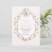 Elefant rosa Schleife Mädchen Baby Shower Einladung (Stehend Vorderseite)