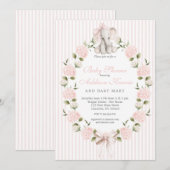 Elefant rosa Schleife Mädchen Baby Shower Einladung (Vorne/Hinten)