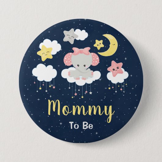 Elefant Rosa und Marine werdende Mutti Button (Vorderseite)