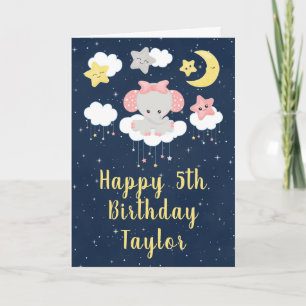 Elefant Rosa und Navy Alles Gute zum Geburtstag Karte