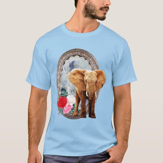 Elefant, Rose und Rahmen T-Shirt (Vorderseite)