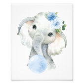 Elefant, Safari, Blauer Kaugummi, Junge Kinderzimm Fotodruck (Vorne)