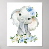 Elefant, Safari, Blumen, Junge Kinderzimmer Poster (Vorne)