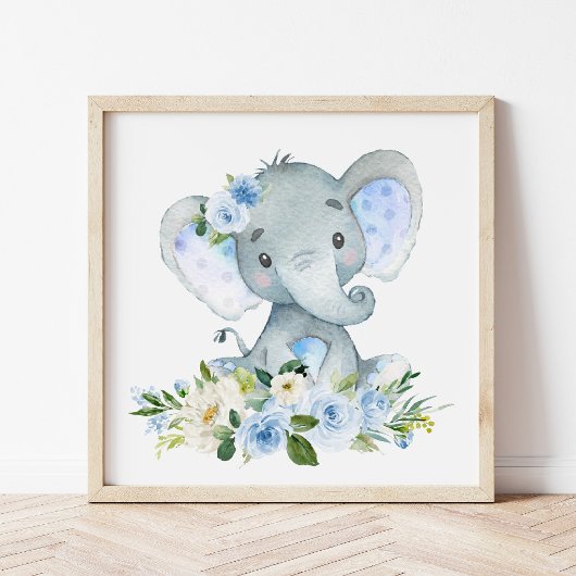 Elefant, Safari, Blumen, Junge Kinderzimmer Poster